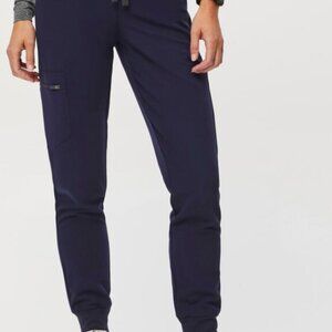 FIGS WOMENS PANTS High Waisted Zamora Jogger Scrub Pants LARGE NAVY BLUE PETITE